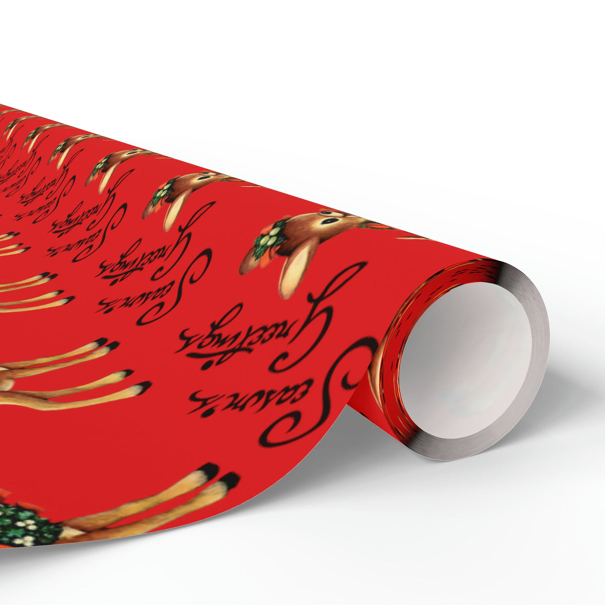 Season's Greetings Reindeer Wreath Retro Christmas Holiday Gift Wrap Paper - Glossy Or Matte