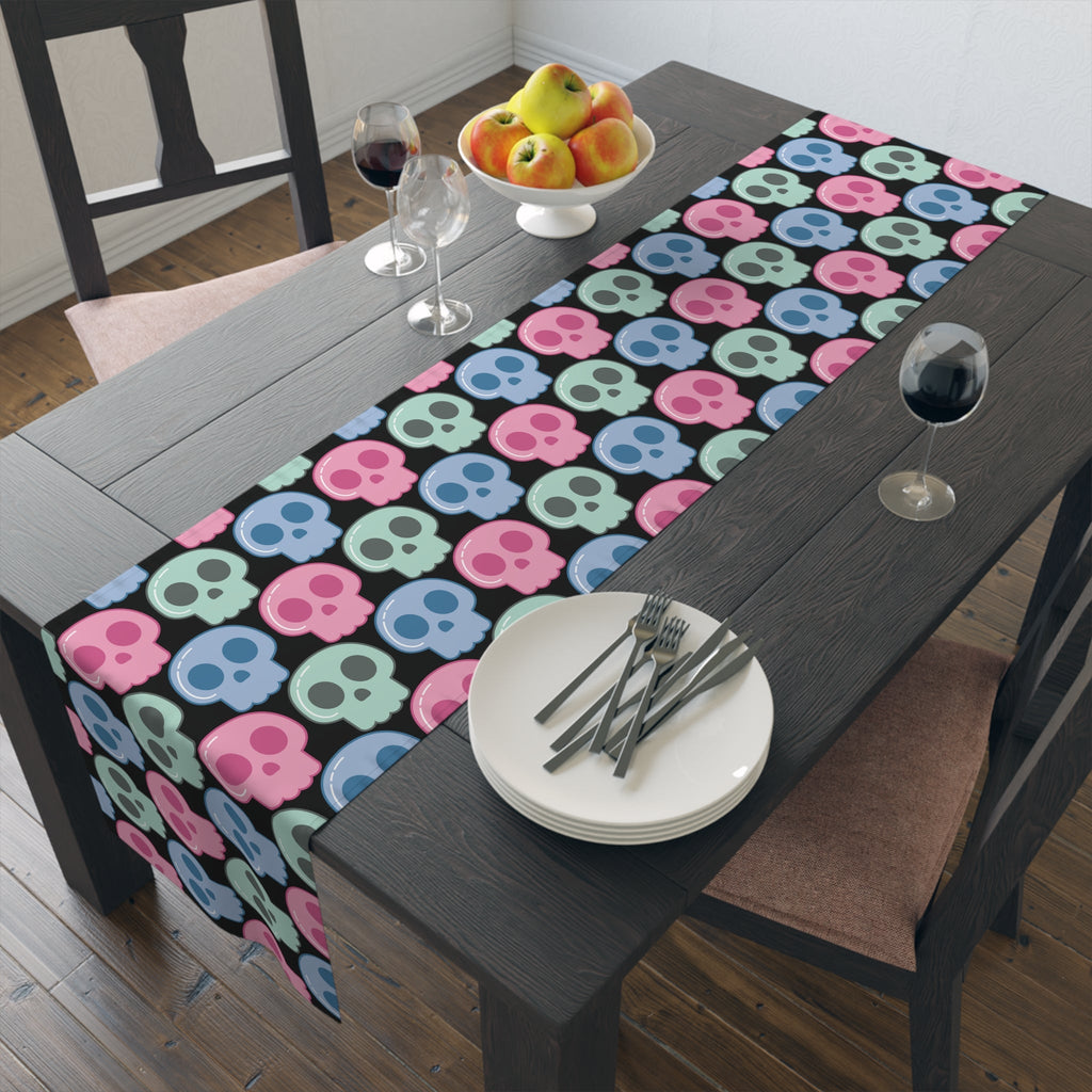 Pastel Goth Skulls Cute Halloween Black Decor Cotton Poly Table Runner