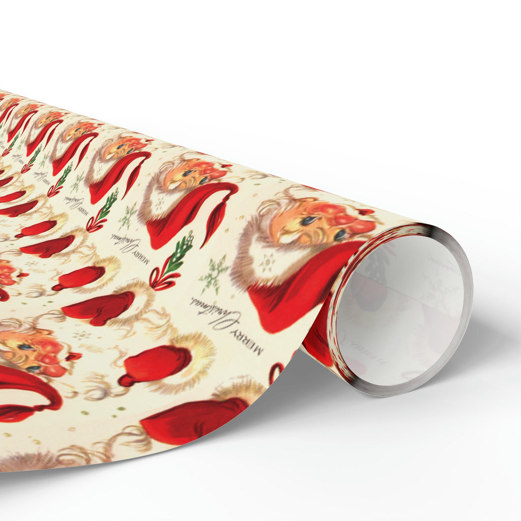 Merry Christmas Santa Under The Mistletoe Mid Century Retro Christmas Print Holiday Gift Wrap Paper - Glossy Or Matte