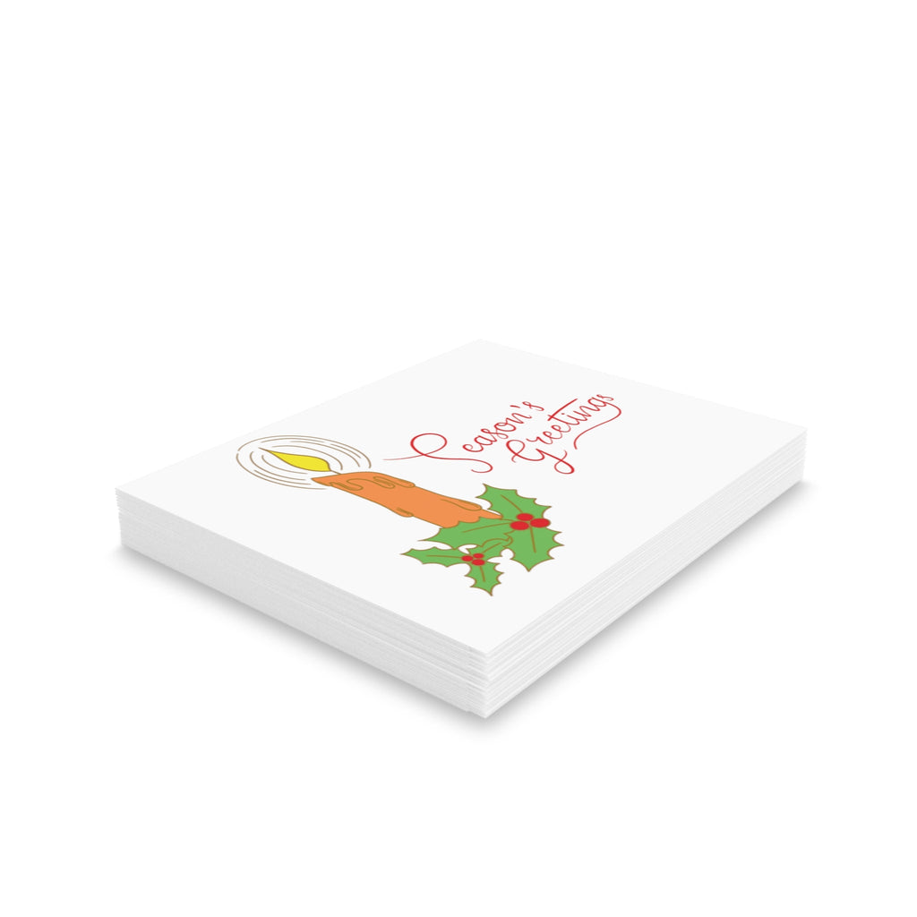 Season's Greetings Christmas Candle Retro Christmas Style Matte Greeting Cards (8, 16, and 24 pcs)