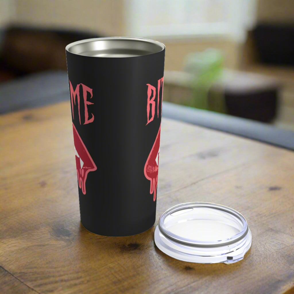 Bite Me Vampire Dracula Fangs Halloween Black Stainless Steel Tumbler 20oz