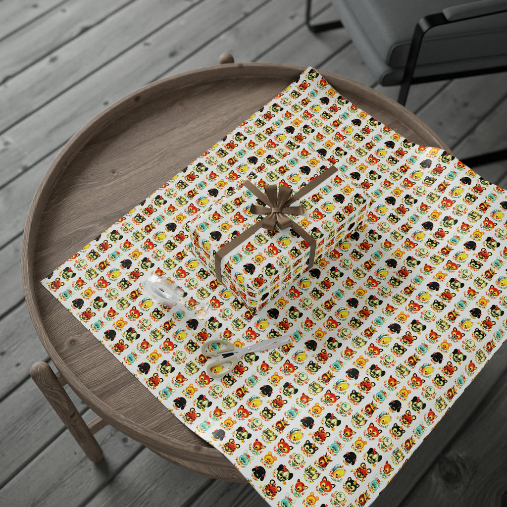 Cute Mid Century Baby Animals Mid Century Retro Print Baby Shower Birthday Holiday Gift Wrap Paper - Glossy Or Matte
