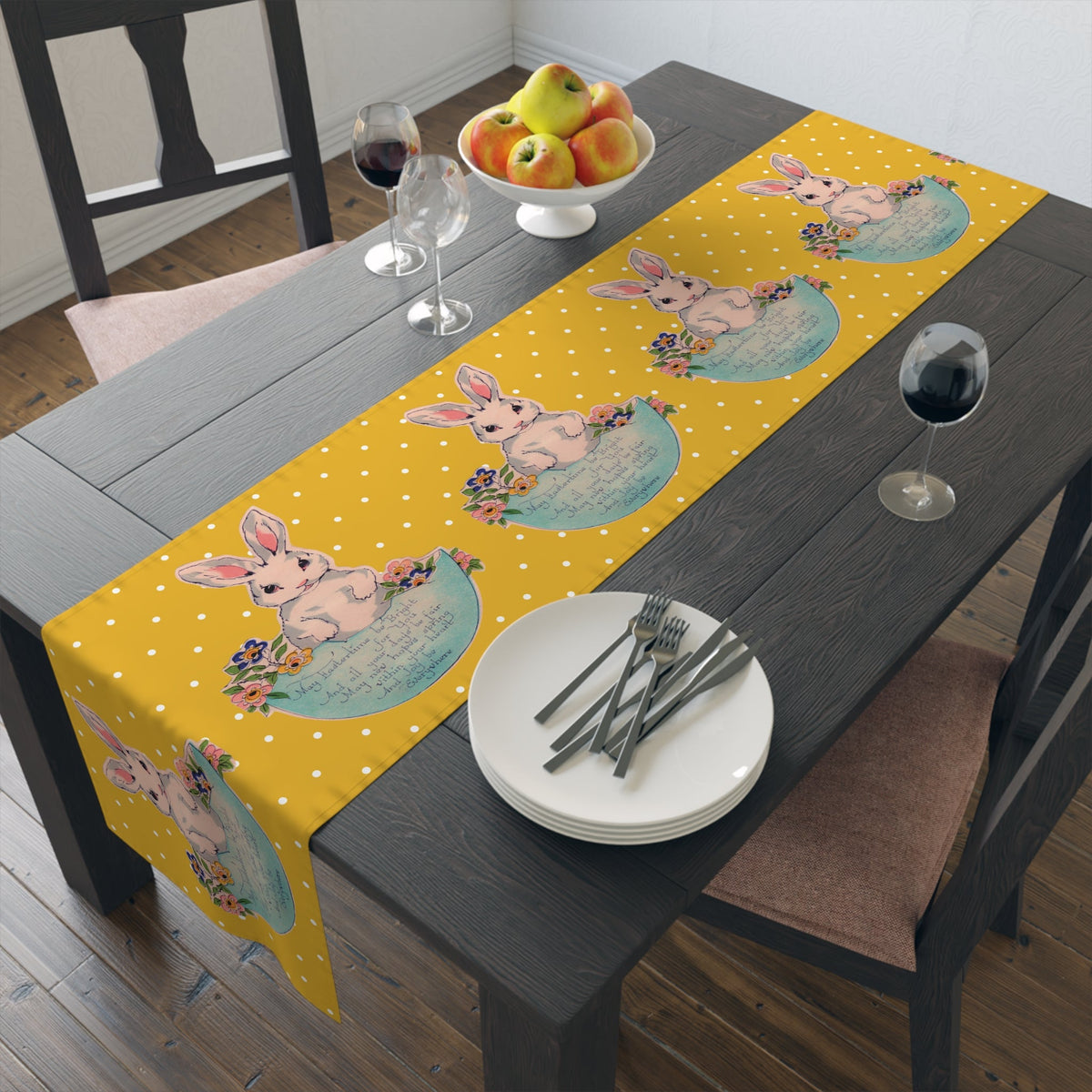 Easter Table Runner Vintage Easter Bunny Spring Poem