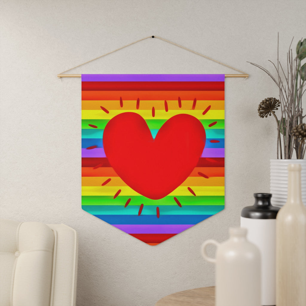 Rainbow Heart Pride Print Decor Wall Hanging Banner Flag