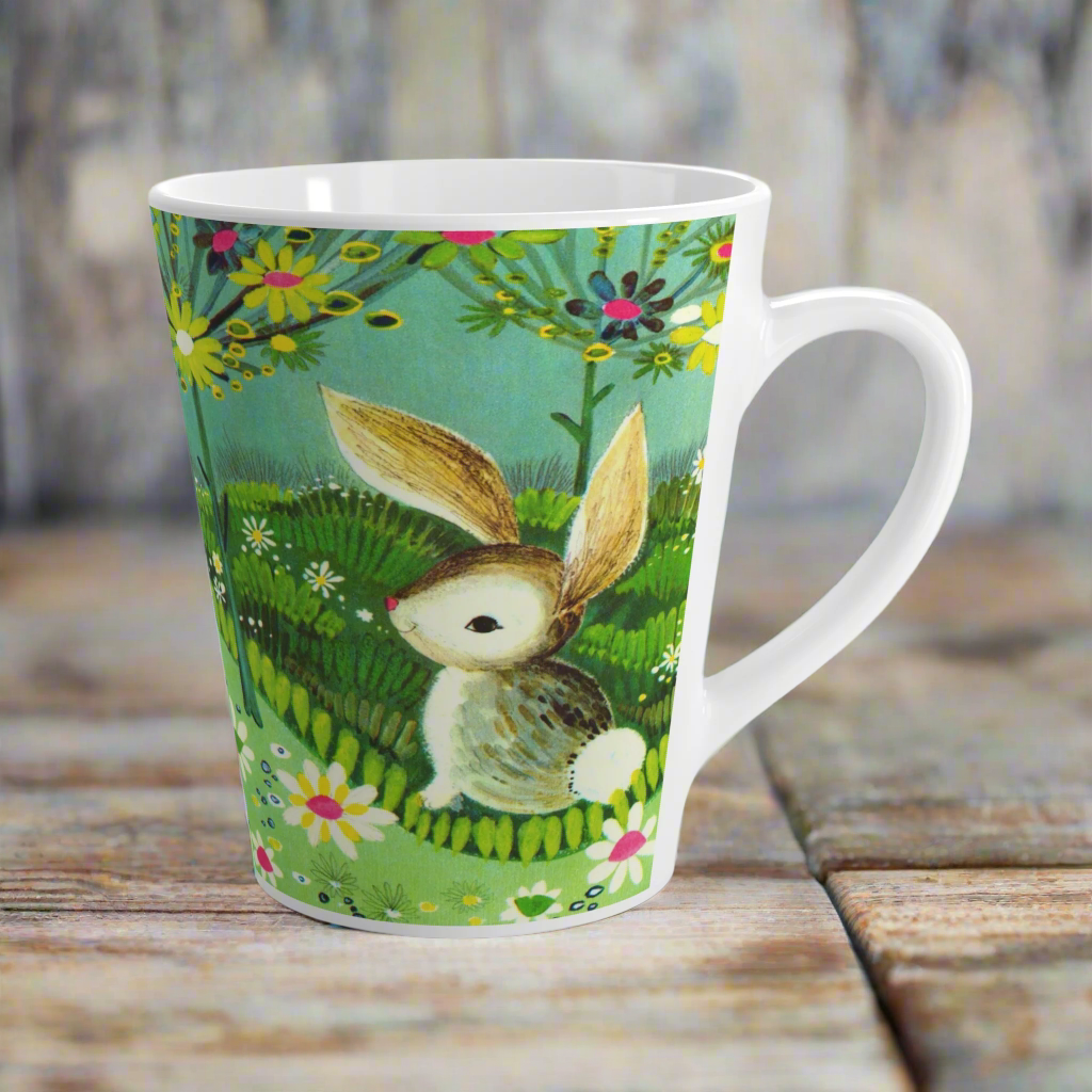 Spring Bunny Flowers Mod Retro Easter Latte Coffee Mug