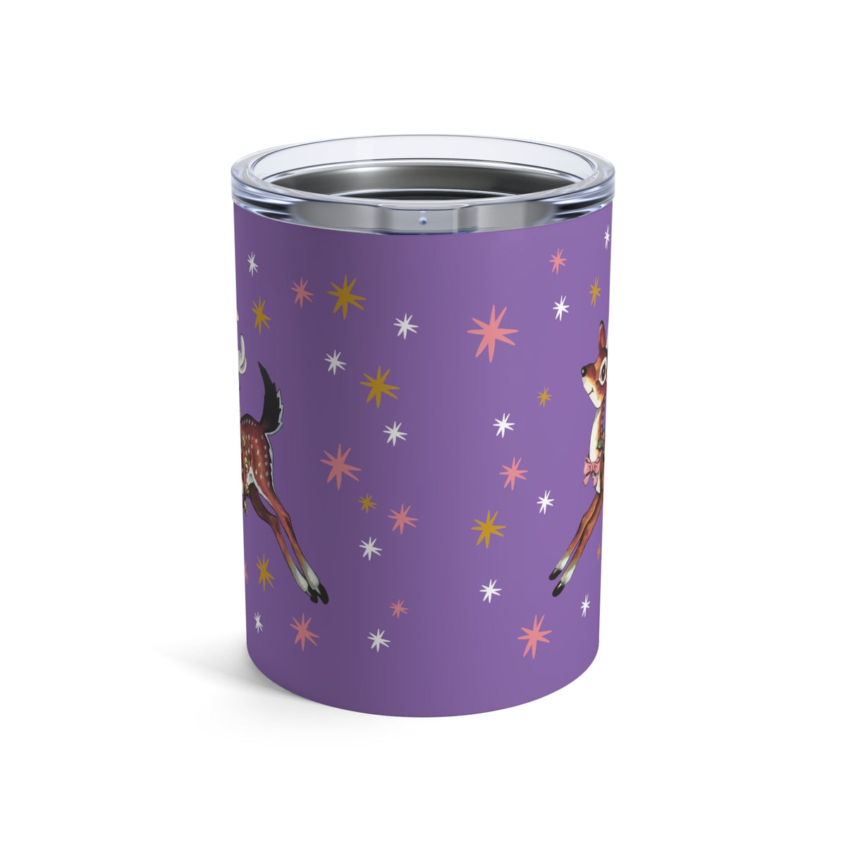 Christmas Reindeer Mid Century Retro Christmas Print Purple Stainless Steel Tumbler 10oz