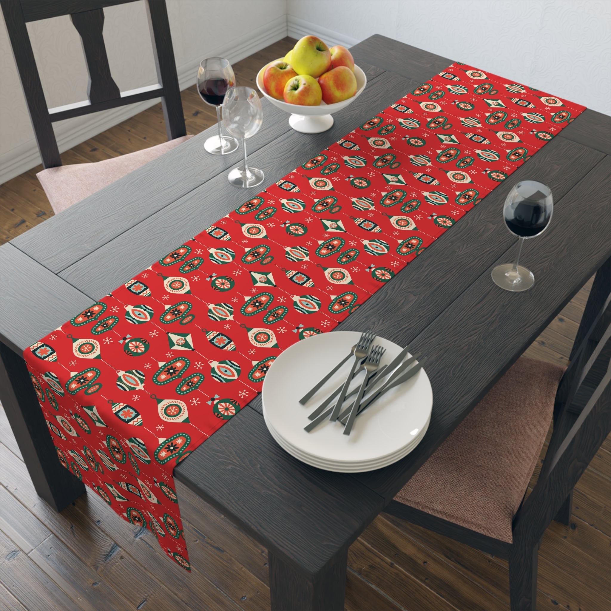 Atomic Christmas Ornaments Mid Century Retro Style Christmas Table Runner