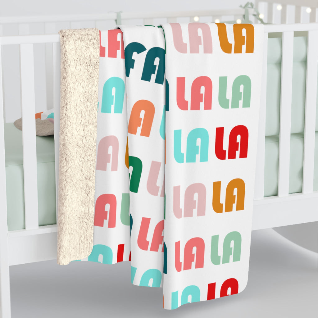 Fa La La Christmas Retro Style Print Sherpa Fleece Blanket