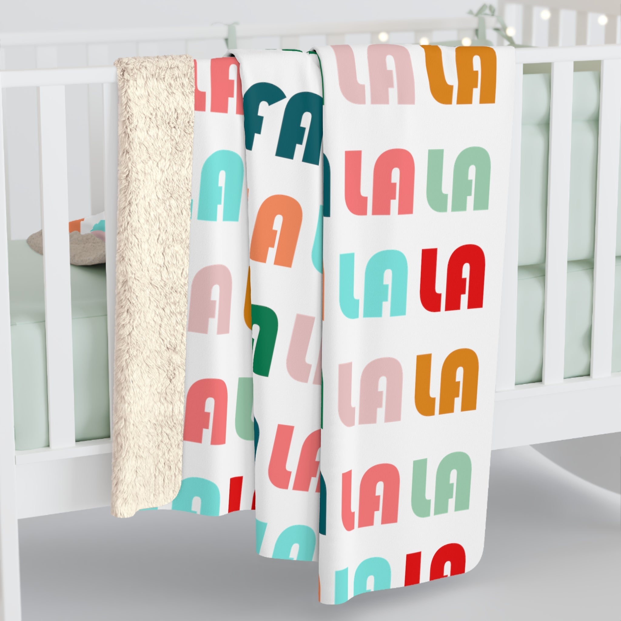 Fa La La Christmas Retro Style Print Sherpa Fleece Blanket