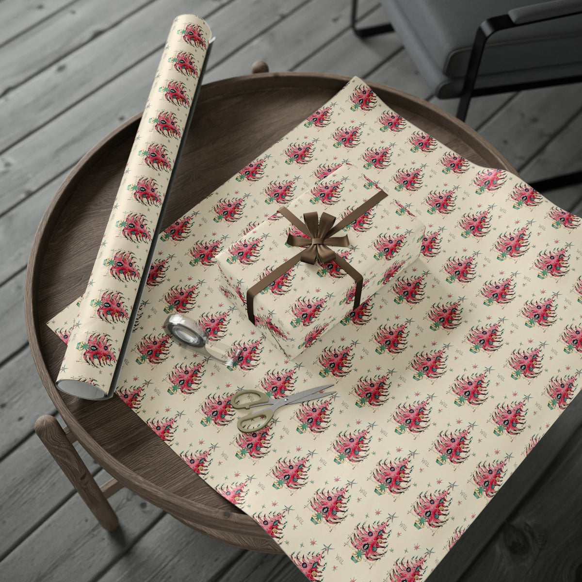 Noel Pink Christmas Trees Mid Century Retro Christmas Print Holiday Gift Wrap Paper - Glossy Or Matte