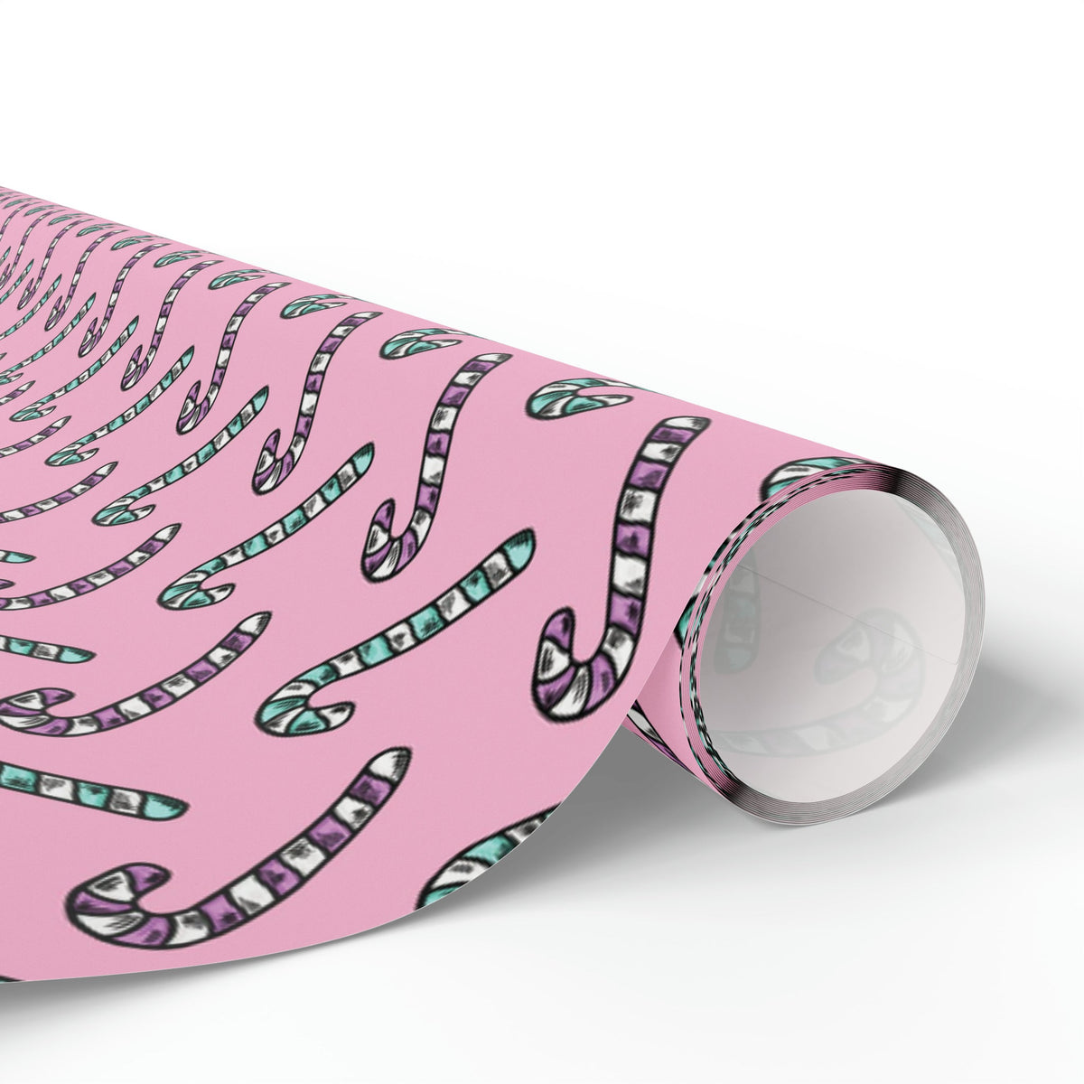 Pink And Teal Pastel Candy Canes Pink Christmas Print Holiday Gift Wrap Paper - Glossy Or Matte