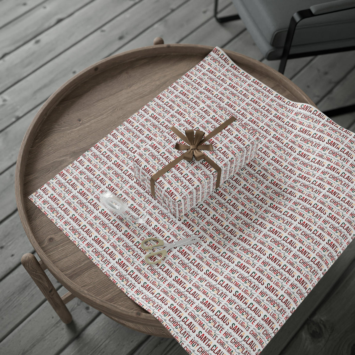 Santa Claus Reindeer Hot Chocolate Movies Christmas Lights Christmas Print Holiday Gift Wrap Paper - Glossy Or Matte