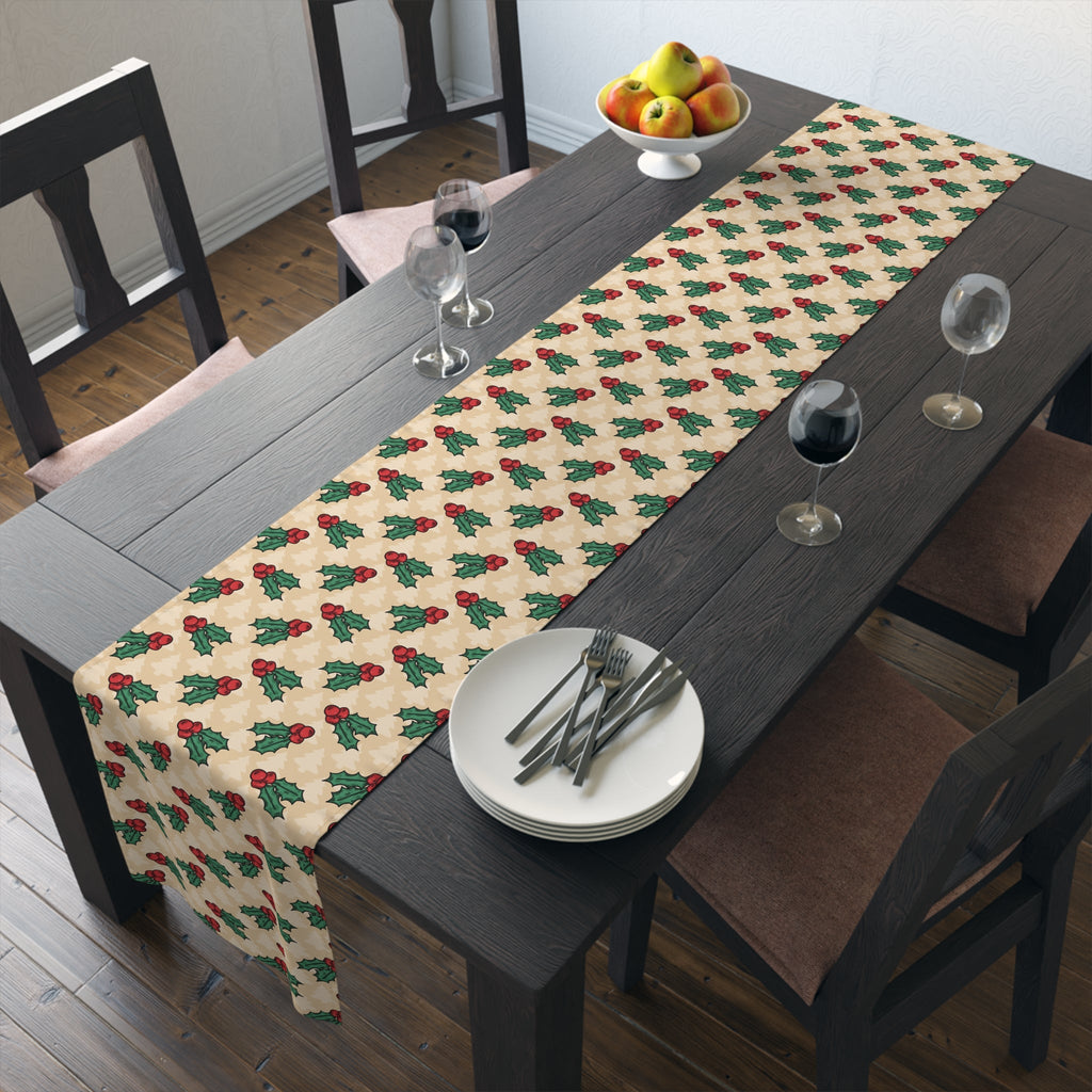 Christmas Holly Trees Polyester Table Runner