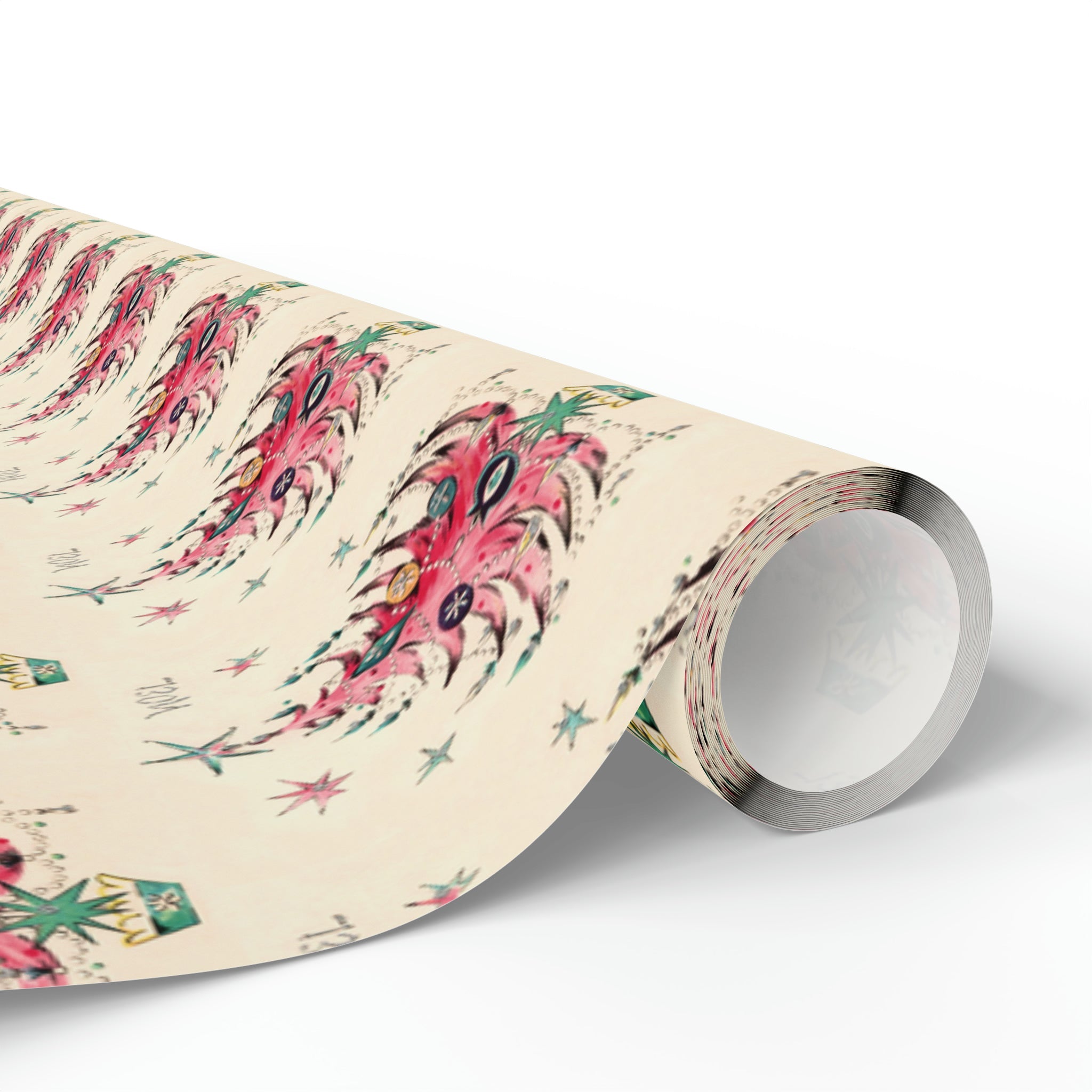 Noel Pink Christmas Trees Mid Century Retro Christmas Print Holiday Gift Wrap Paper - Glossy Or Matte