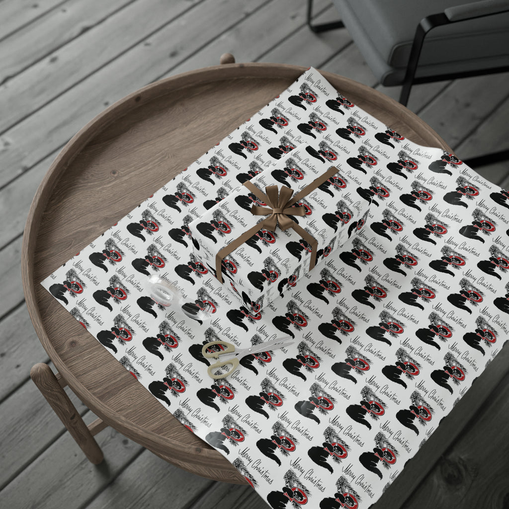 Merry Christmas Black Cat Looking At Christmas Ornament Mid Century Retro Christmas Print Holiday Gift Wrap Paper - Glossy Or Matte