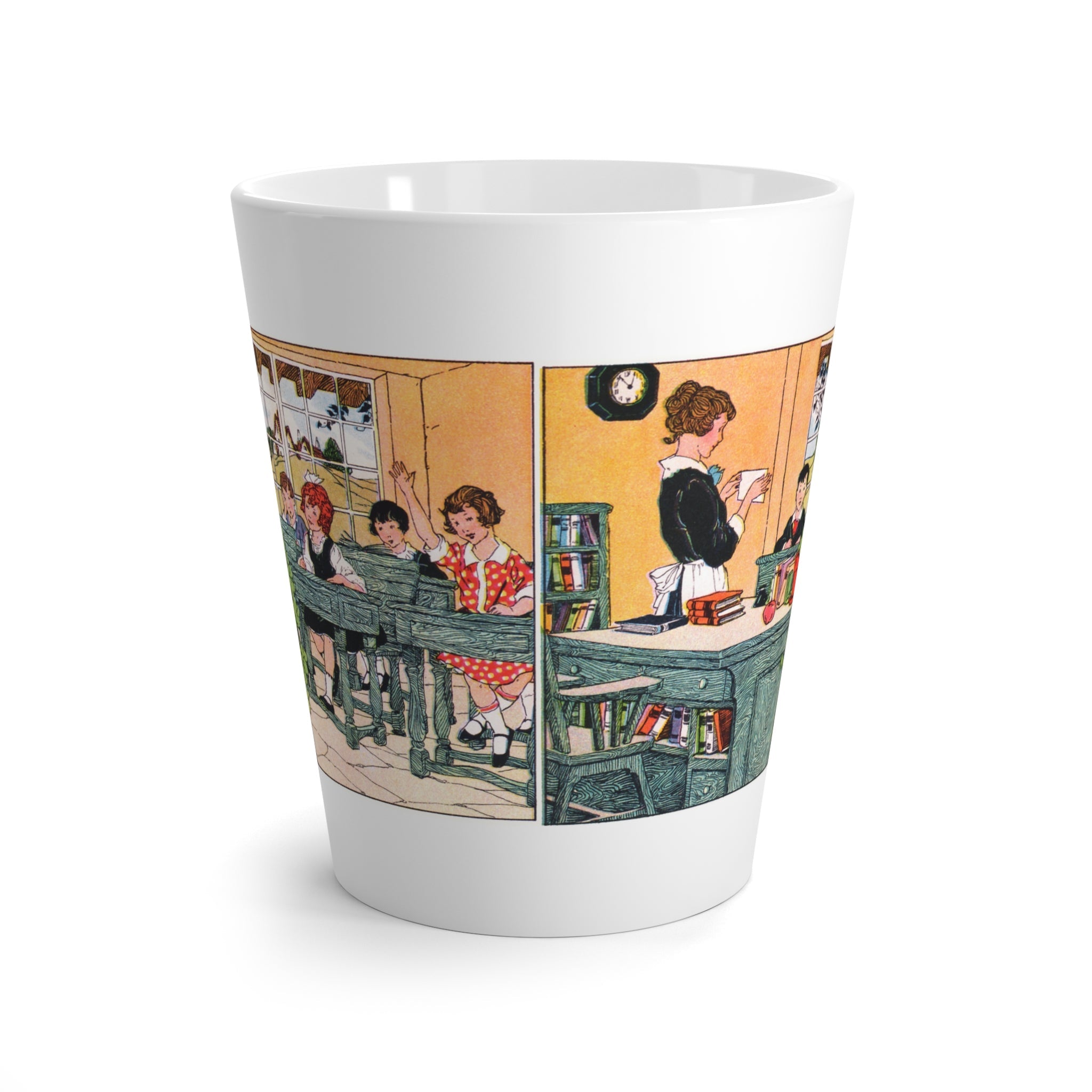 Teacher With Students In Classroom Retro Vintage Print Latte Coffee Mug
