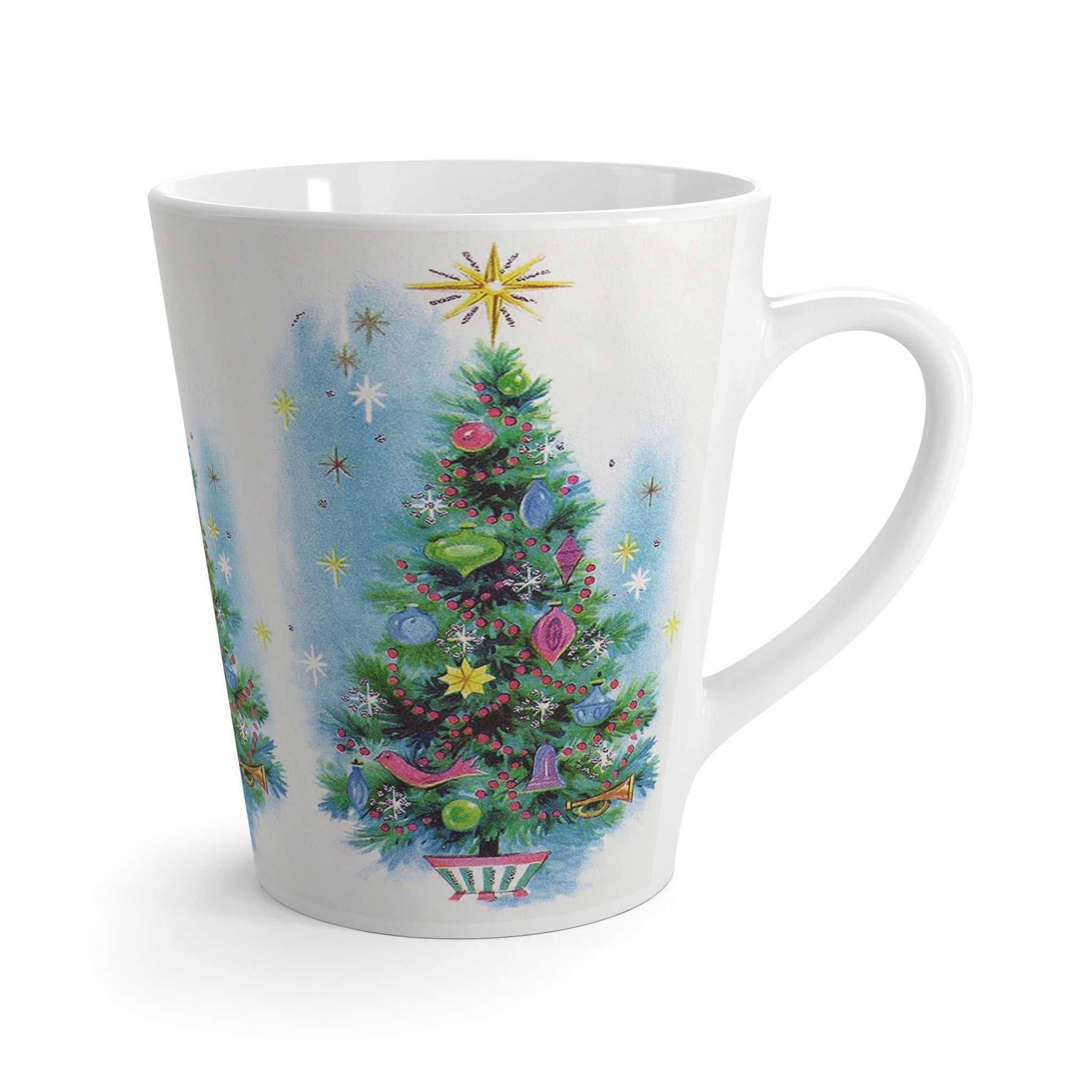 Christmas Trees Mid Century Retro Christmas Print Latte Coffee Mug