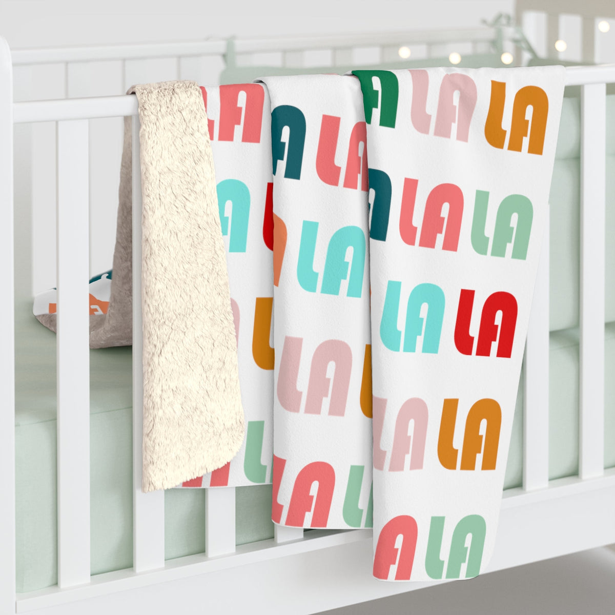 Fa La La Christmas Retro Style Print Sherpa Fleece Blanket