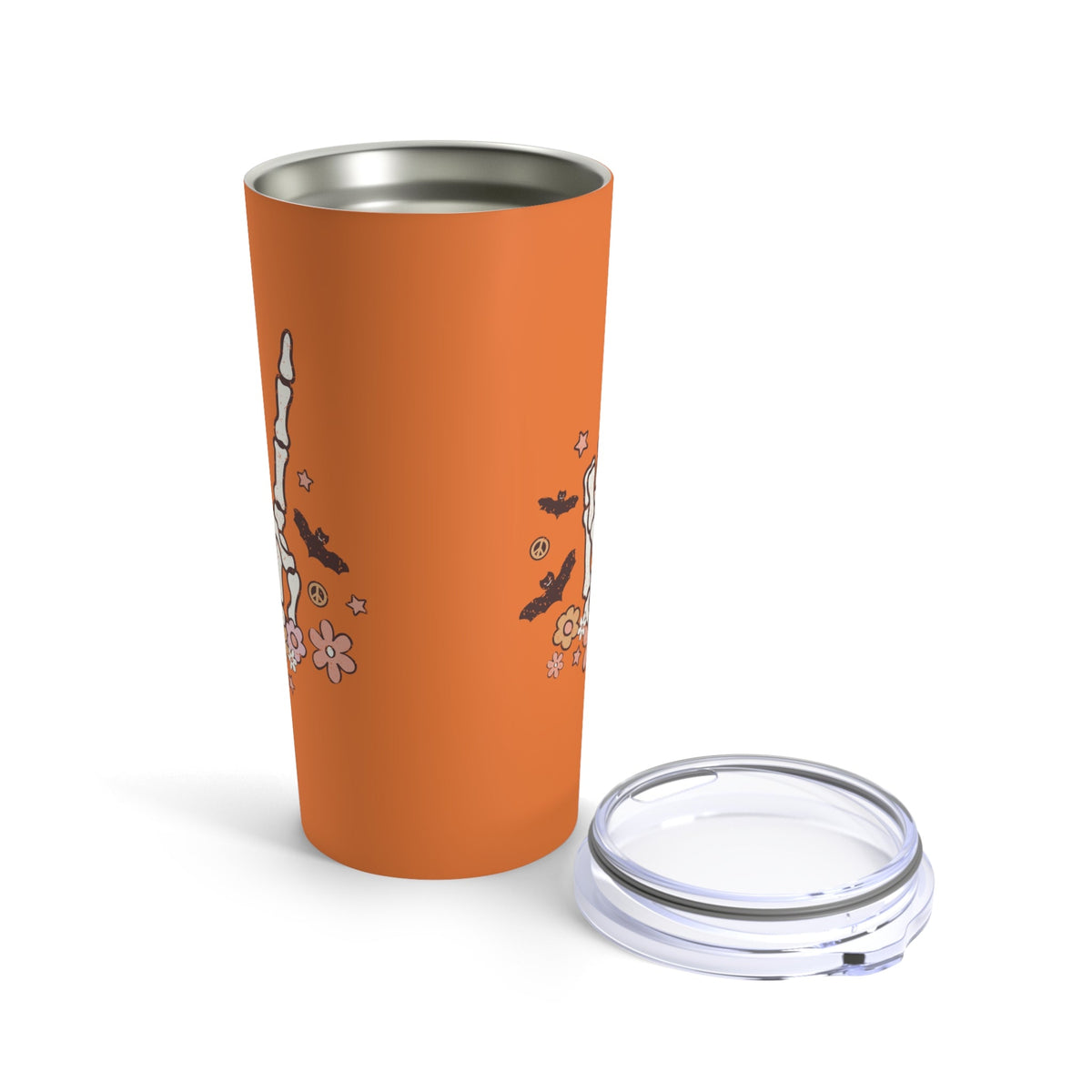 Retro Groovy Skeleton Peace Sign Halloween Fall Stainless Steel Tumbler 20oz