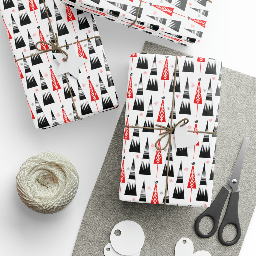Retro Christmas Trees Mid Century Retro Christmas Print Holiday Gift Wrap Paper - Glossy Or Matte