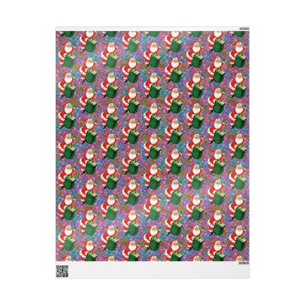 Santa With His Sack Of Presents Glitter Background Mid Century Retro Christmas Print Holiday Gift Wrap Paper - Glossy Or Matte