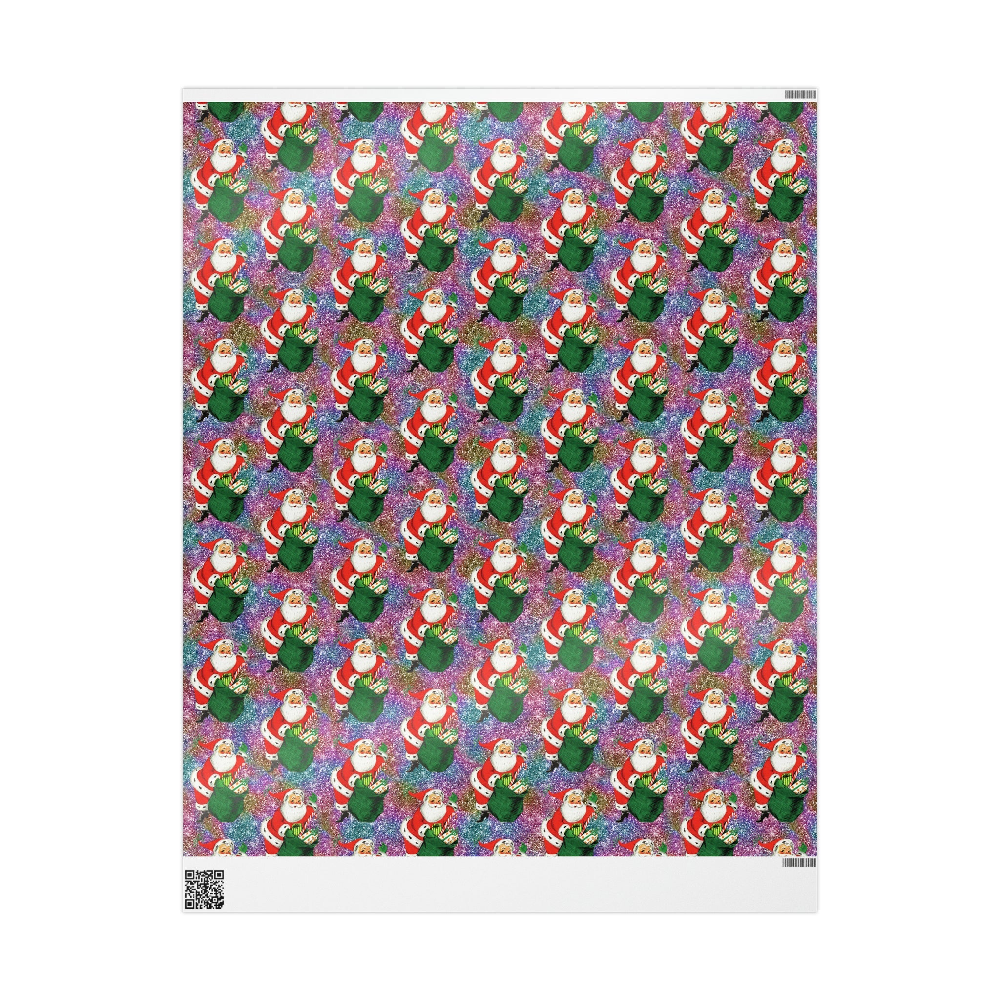Santa With His Sack Of Presents Glitter Background Mid Century Retro Christmas Print Holiday Gift Wrap Paper - Glossy Or Matte