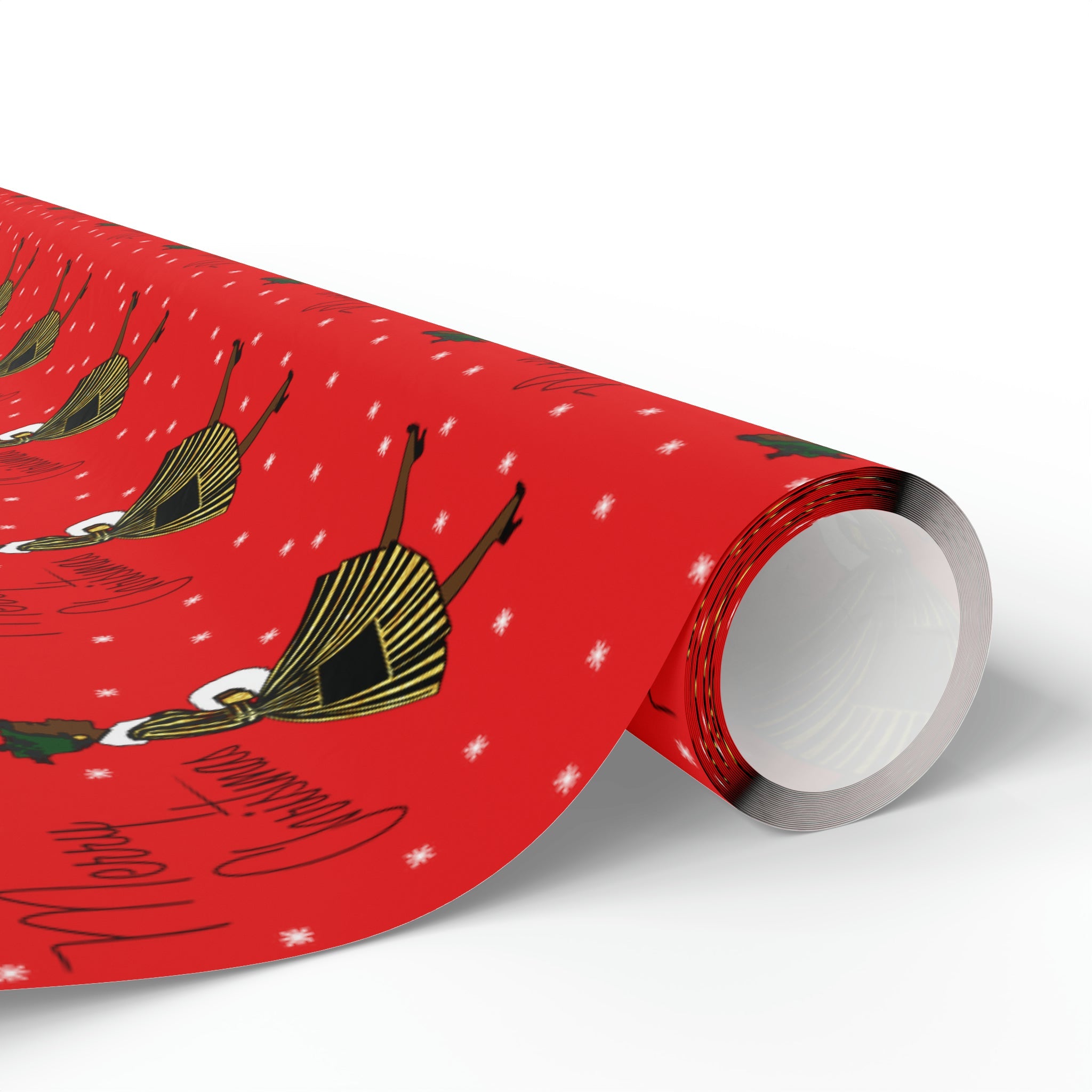 Merry Christmas Lady In Snow Red Mid Century Retro Christmas Print Holiday Gift Wrap Paper - Glossy Or Matte