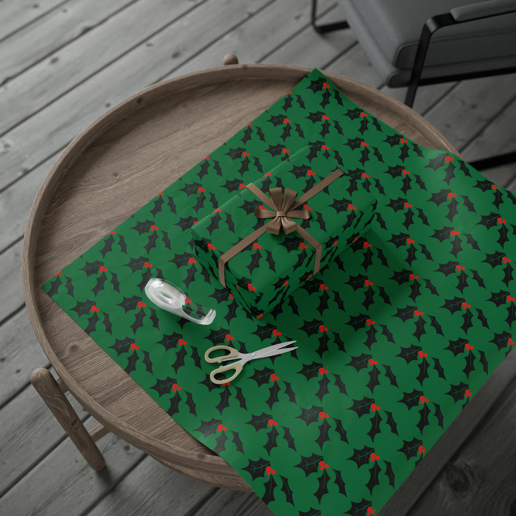 Christmas Holly Mid Century Retro Christmas Print Holiday Gift Wrap Paper - Glossy Or Matte