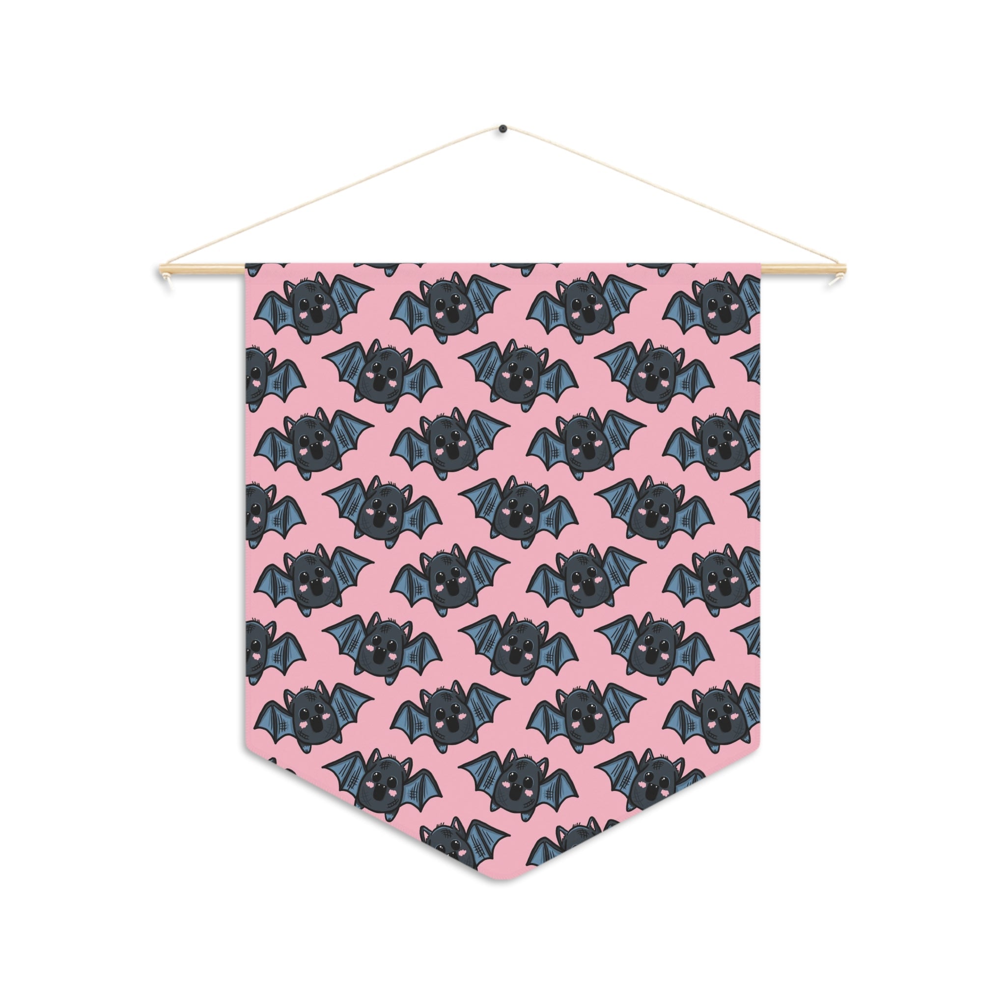 Cute Pink Bat Halloween Decor Print Wall Hanging Banner Flag