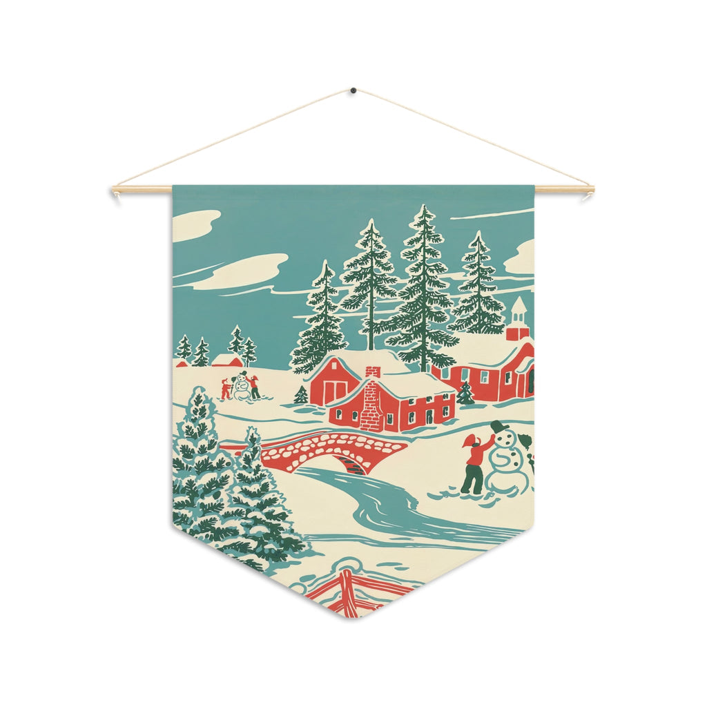 Christmas Winter Scene Mid Century Retro Christmas Print Wall Hanging Banner Flag
