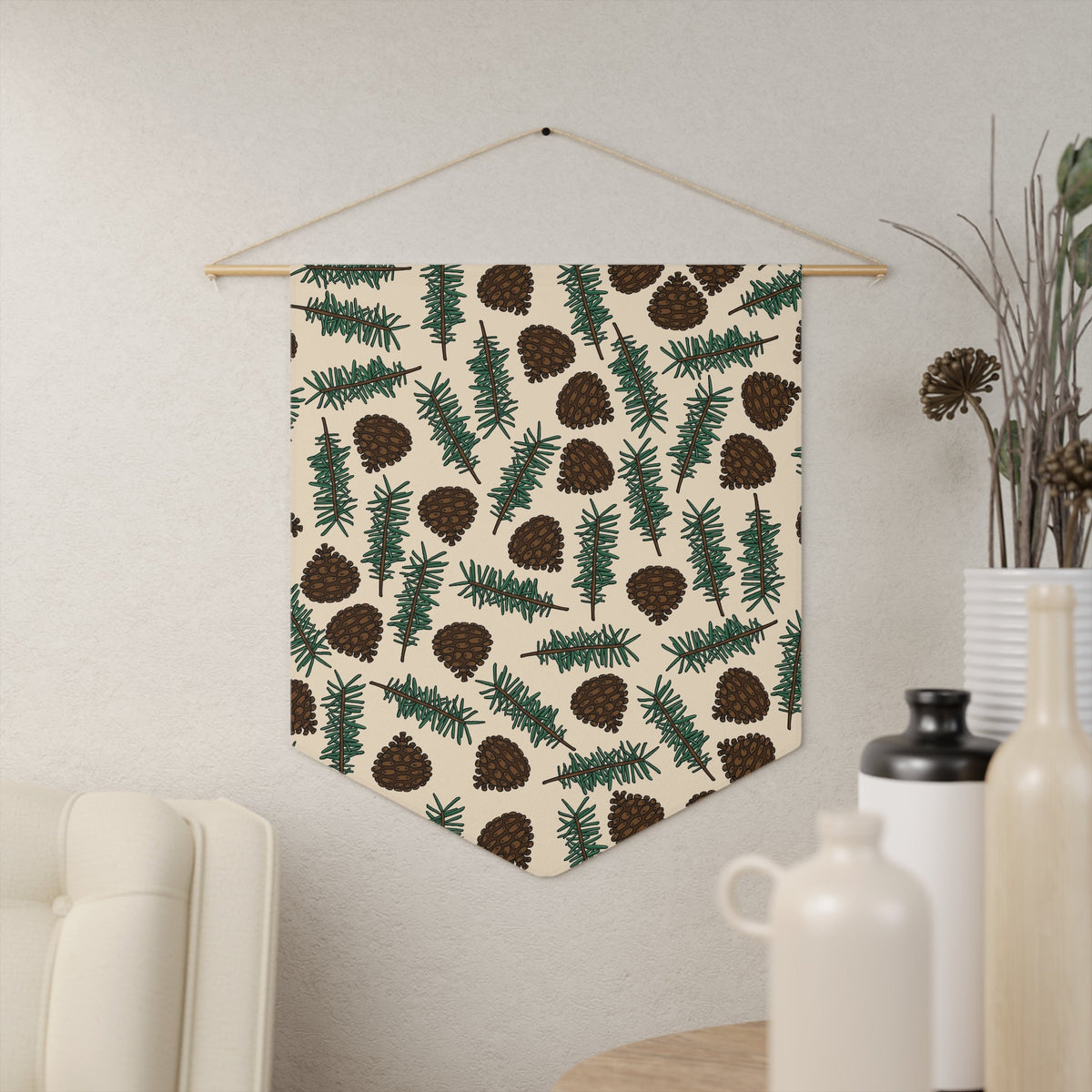 Pinecones With Sprigs Of Pine Cute Winter Christmas Decor Wall Hanging Banner Flag