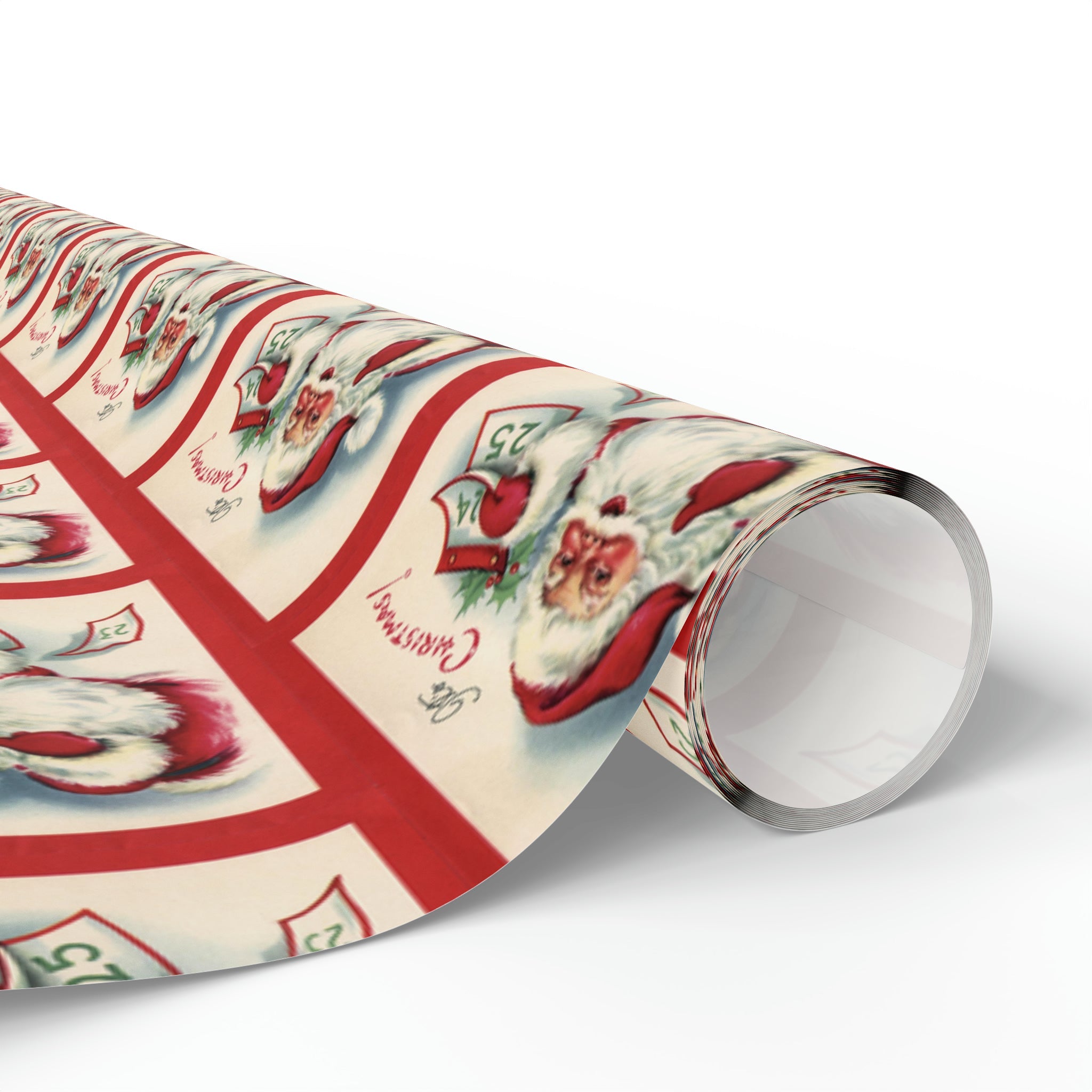 It's Christmas Santa With Calendar Retro Christmas Print Holiday Gift Wrap Paper - Glossy Or Matte