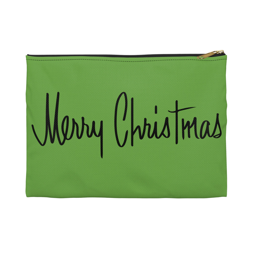 Merry Christmas Green Mid Century Retro Christmas Print Polyester Accessory Travel Pouch