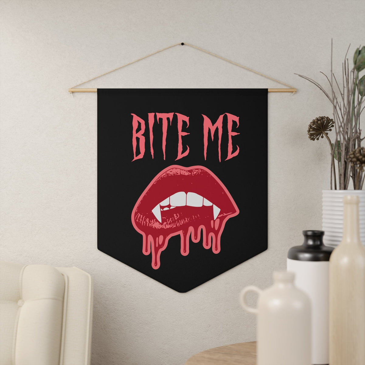 Bite Me Vampire Fangs Halloween Decor Print Wall Hanging Banner Flag