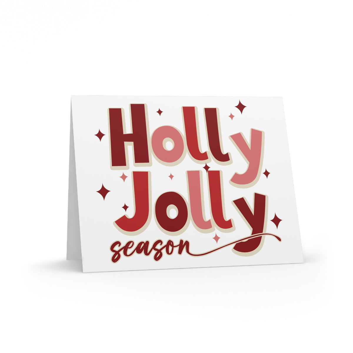 Holly Jolly Season Retro Christmas Style Matte Greeting Cards (8, 16, and 24 pcs)