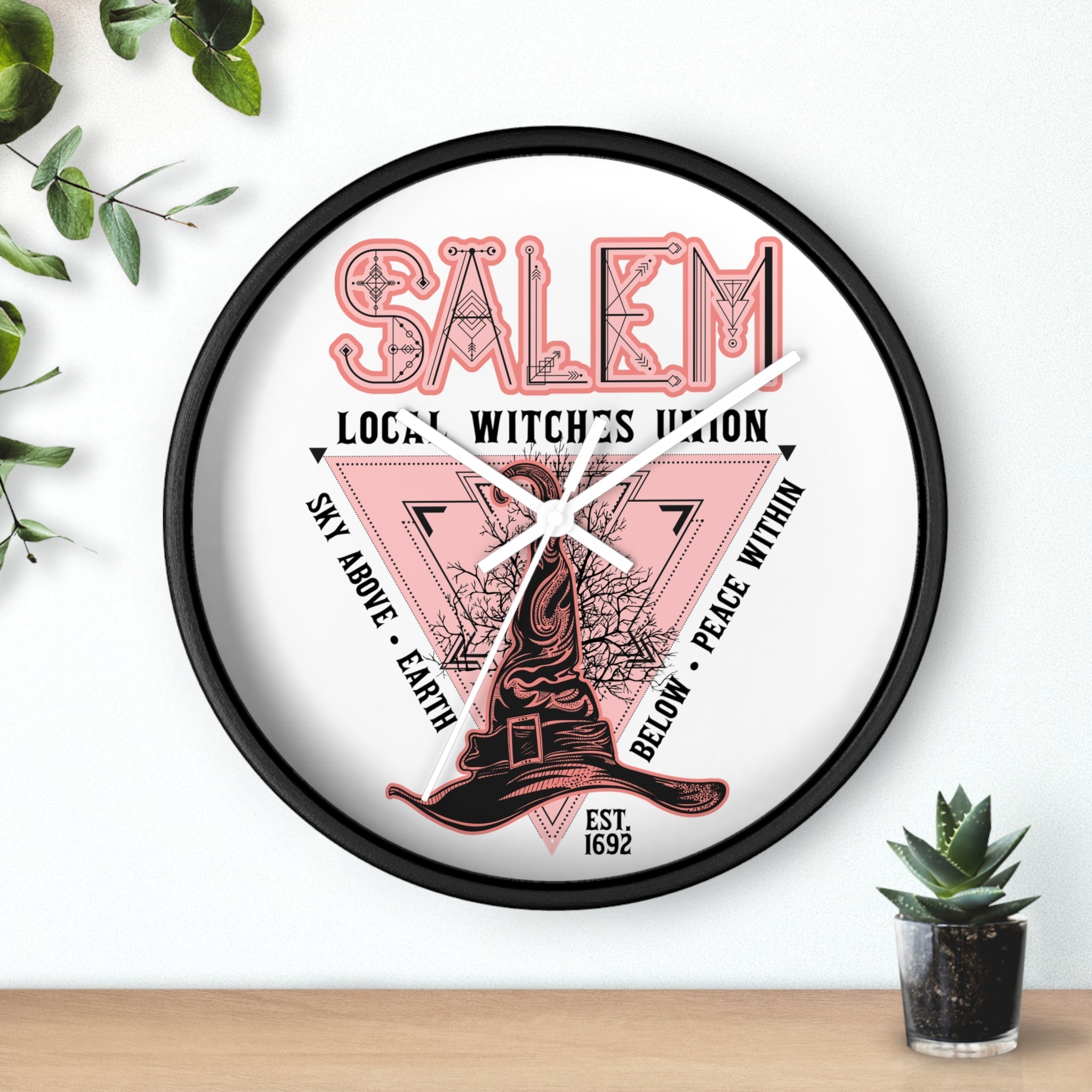 Salem Witches Union Halloween Fall Print Decor Wall Clock