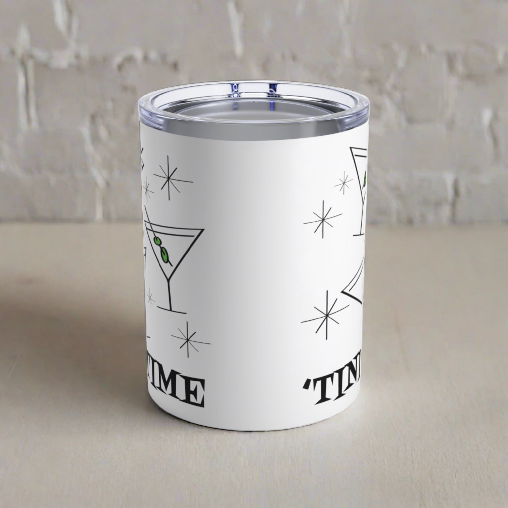 'Tini Time Martini Cocktails Atomic Mid Century Retro Style Stainless Steel Tumbler 10oz
