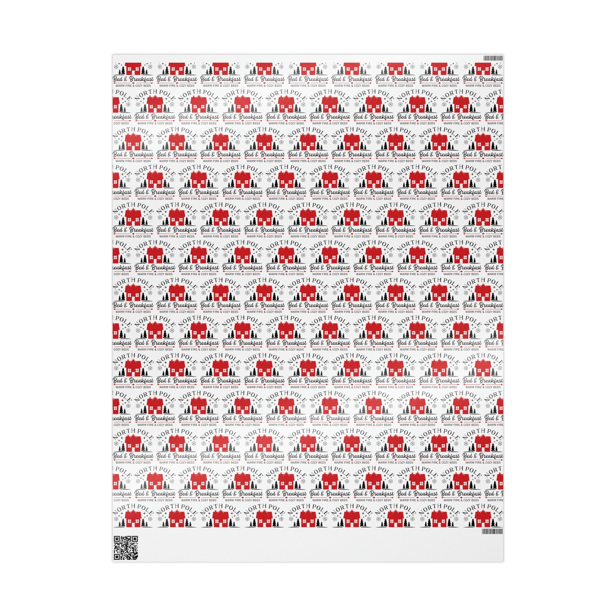 North Pole Bed And Breakfast Christmas Print Holiday Gift Wrap Paper - Glossy Or Matte