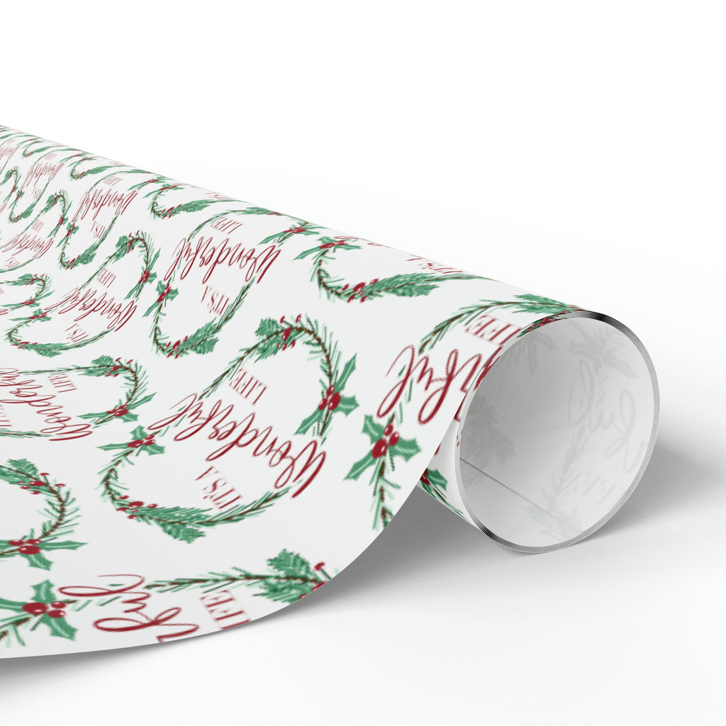 It's A Wonderful Life Christmas Wreath Retro Style Holiday Gift Wrap Paper - Glossy Or Matte