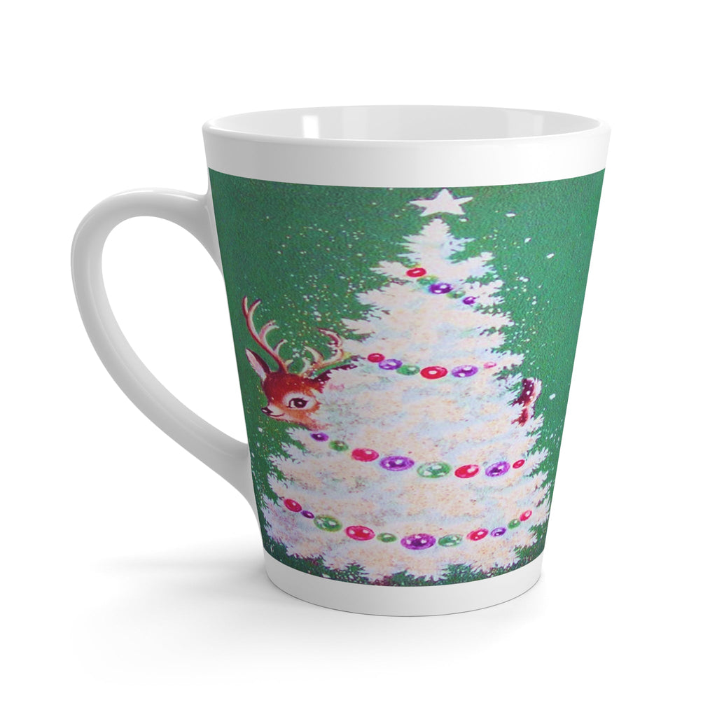 Reindeer Christmas Tree 50s Mid Century Retro Christmas Print Latte Coffee Mug