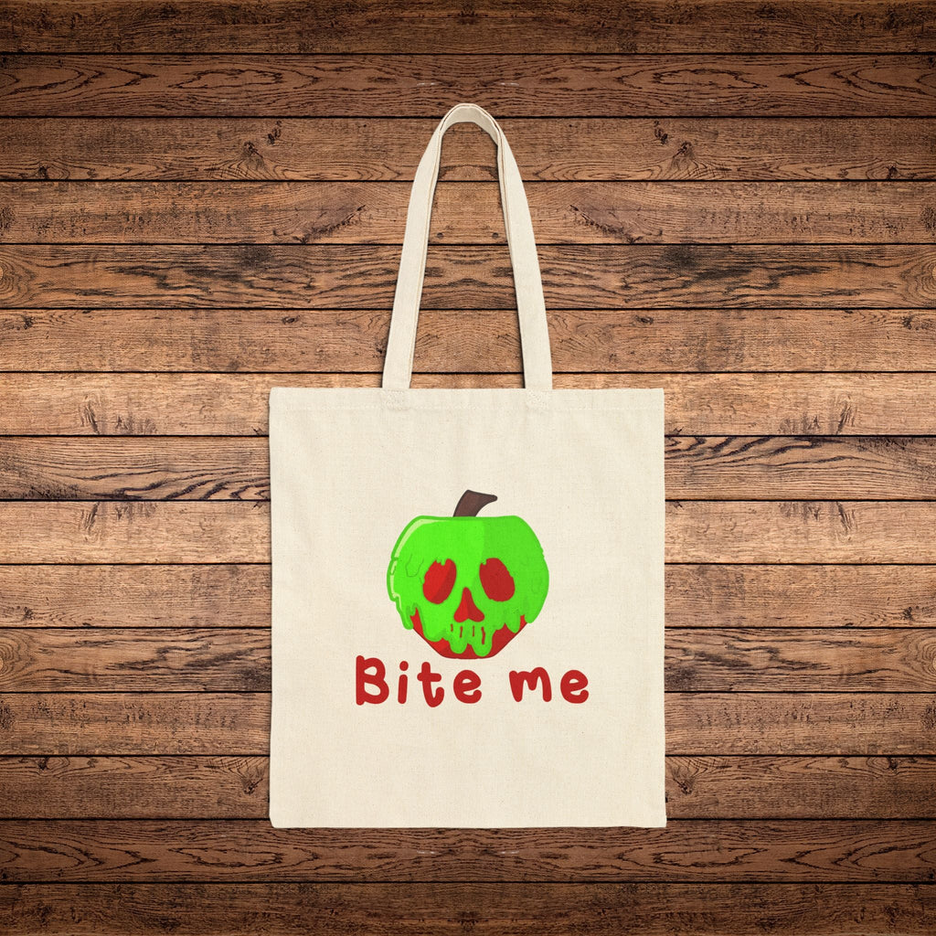 Bite Me Poison Apple Snow White Evil Queen Cotton Canvas Halloween Tote Bag