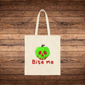 Bite Me Poison Apple Snow White Evil Queen Cotton Canvas Halloween Tote Bag