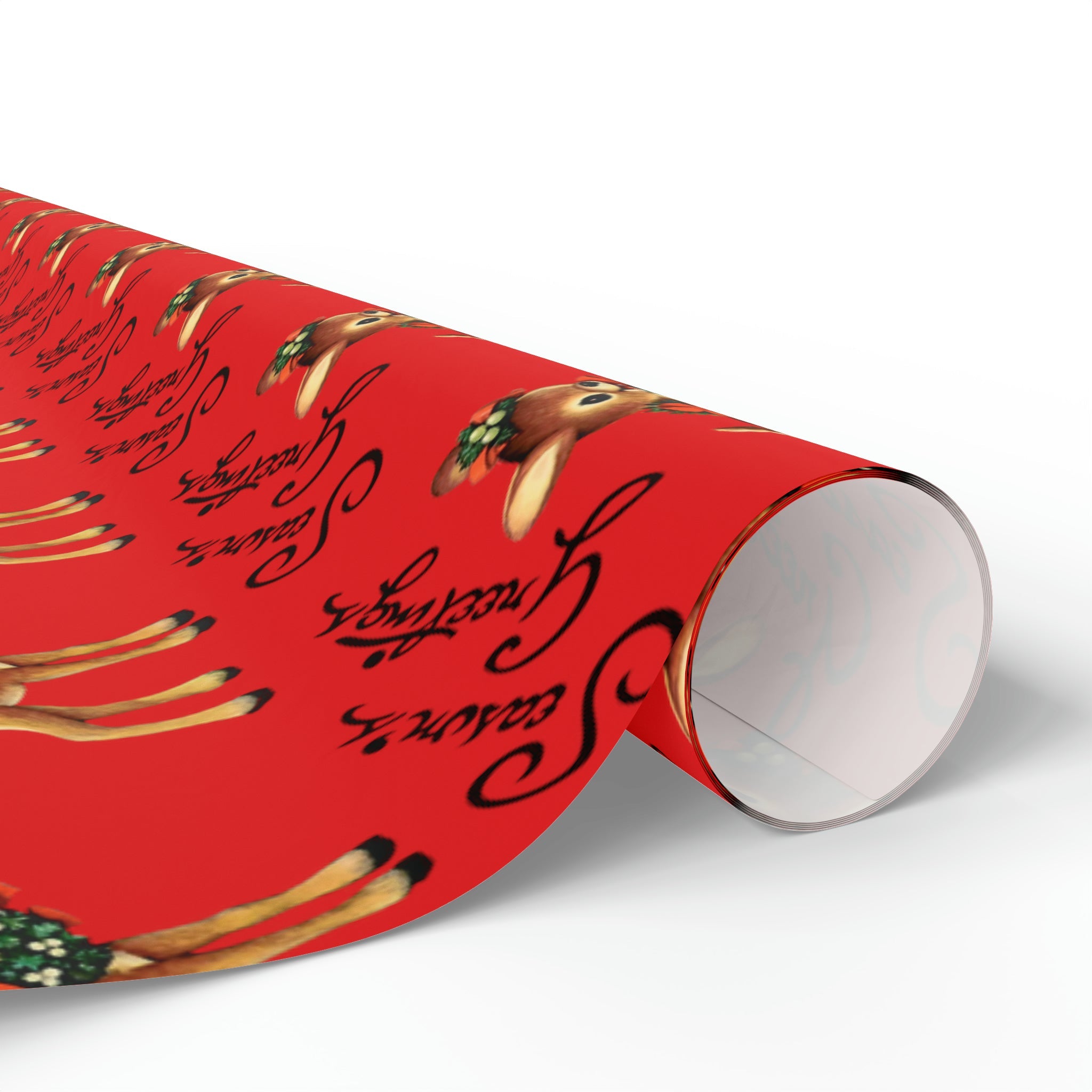 Season's Greetings Reindeer Wreath Retro Christmas Holiday Gift Wrap Paper - Glossy Or Matte