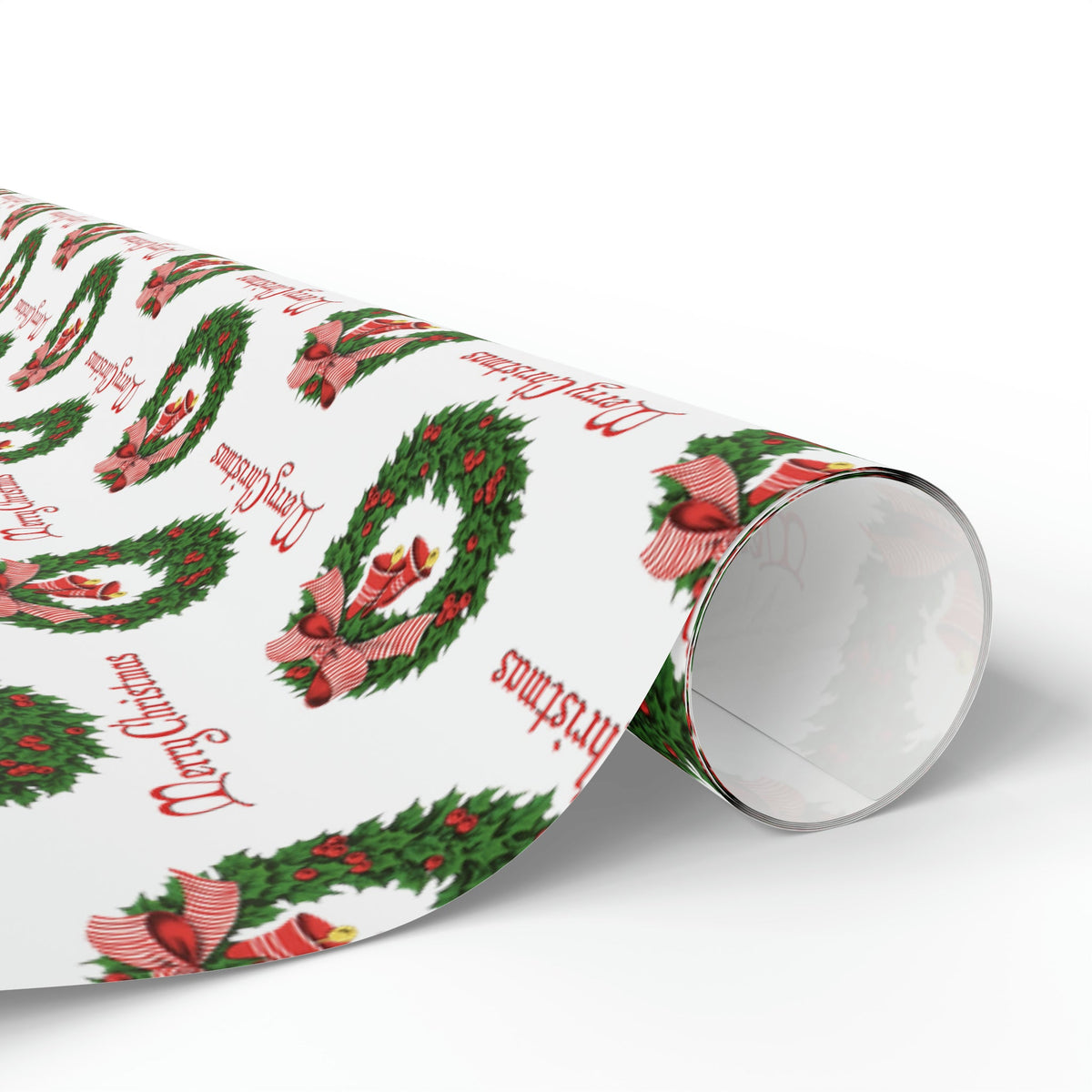 Merry Christmas Wreath Retro Christmas Print Holiday Gift Wrap Paper - Glossy Or Matte