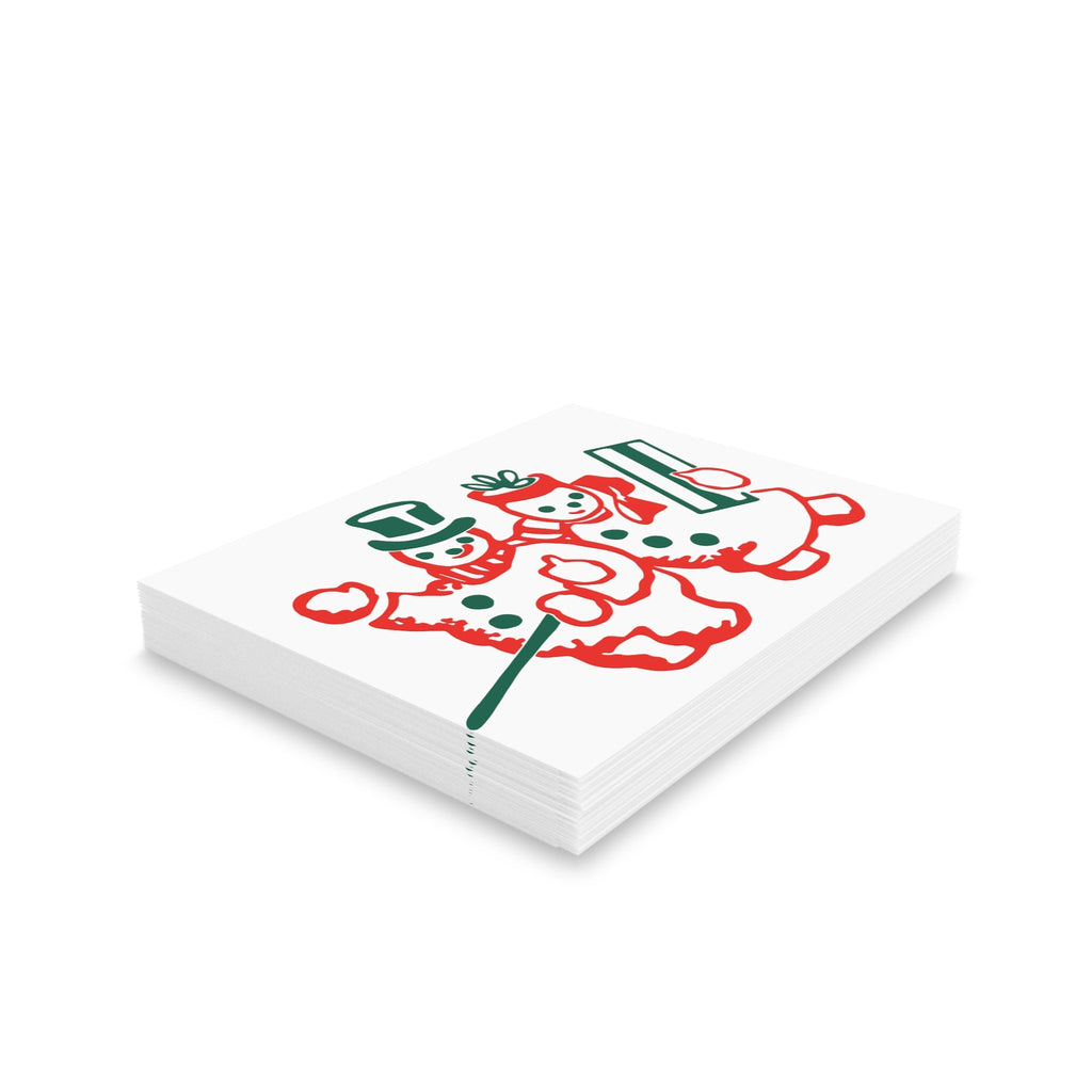 Snowman And Snowwoman Mid Century Retro Christmas Print Matte Greeting Cards (8, 16, and 24 pcs)