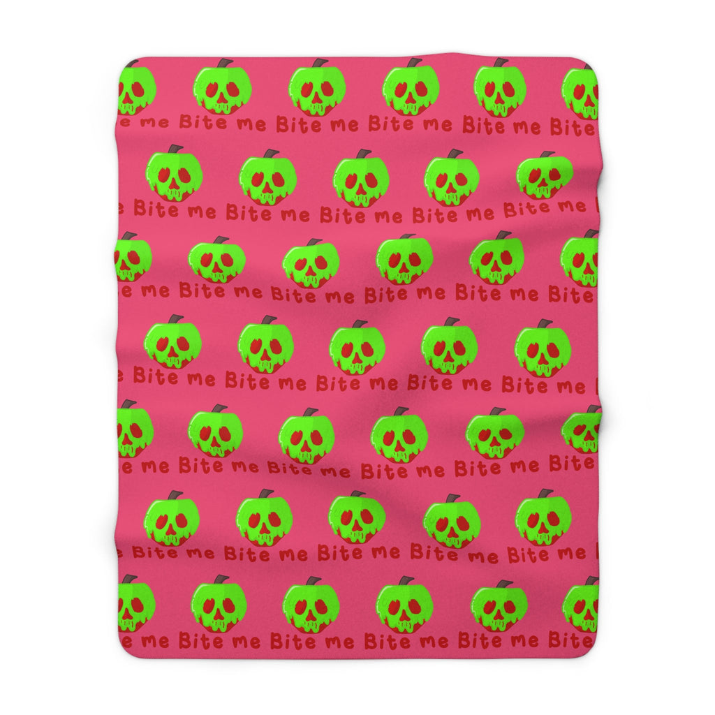 Bite Me Poison Apple Halloween Sherpa Fleece Blanket - Pink Variant