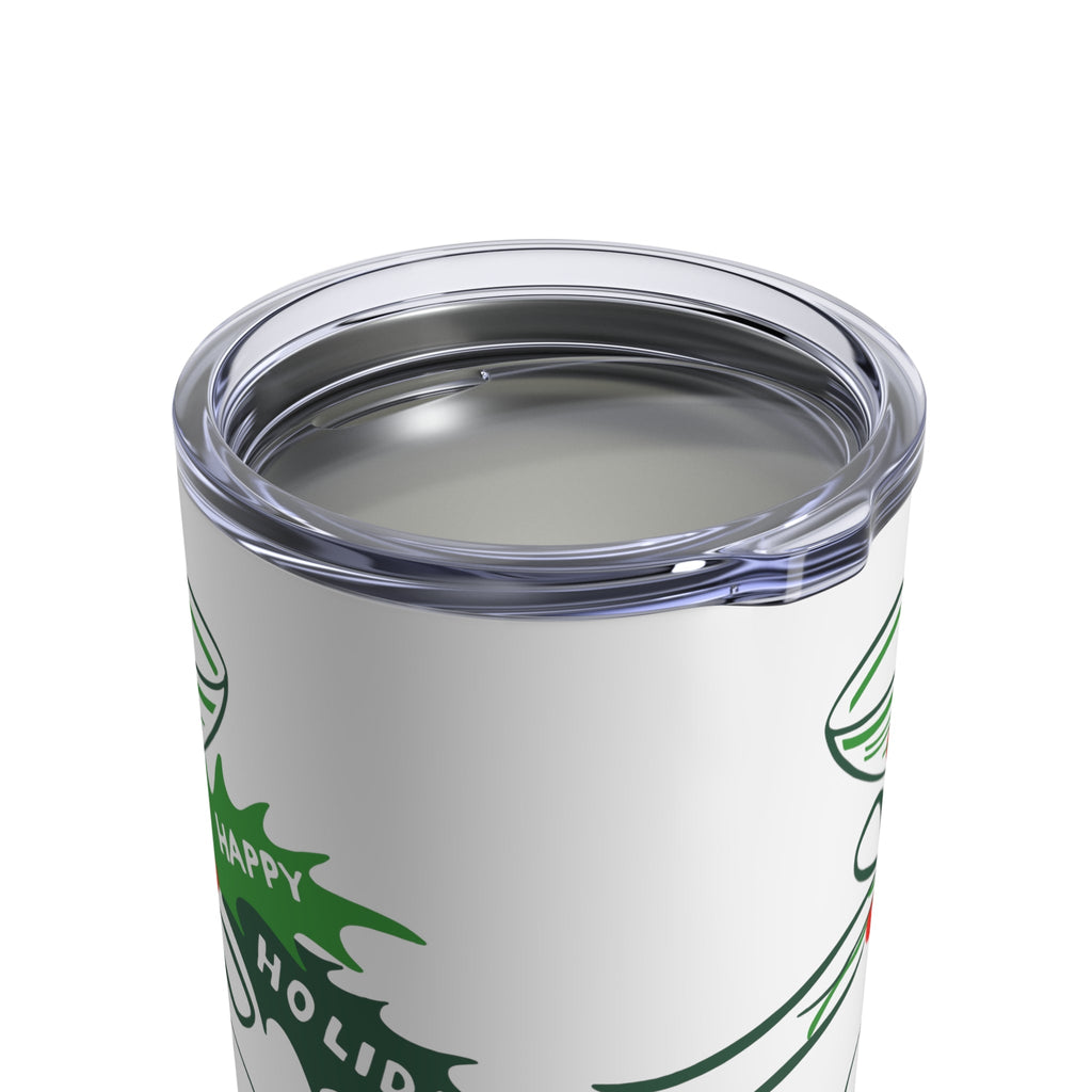 Happy Holidays Vintage Champagne Holly 50s Mid Century Retro Christmas Print Stainless Steel Tumbler 10oz