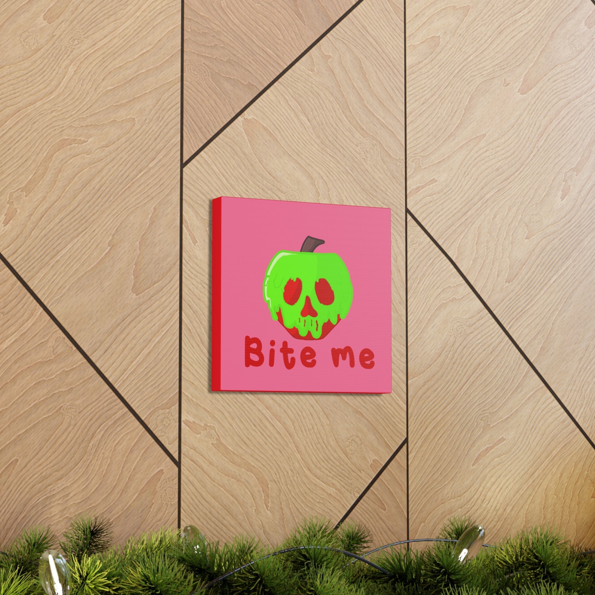 Bite Me Poison Apple Halloween Canvas Gallery Wraps - Pink