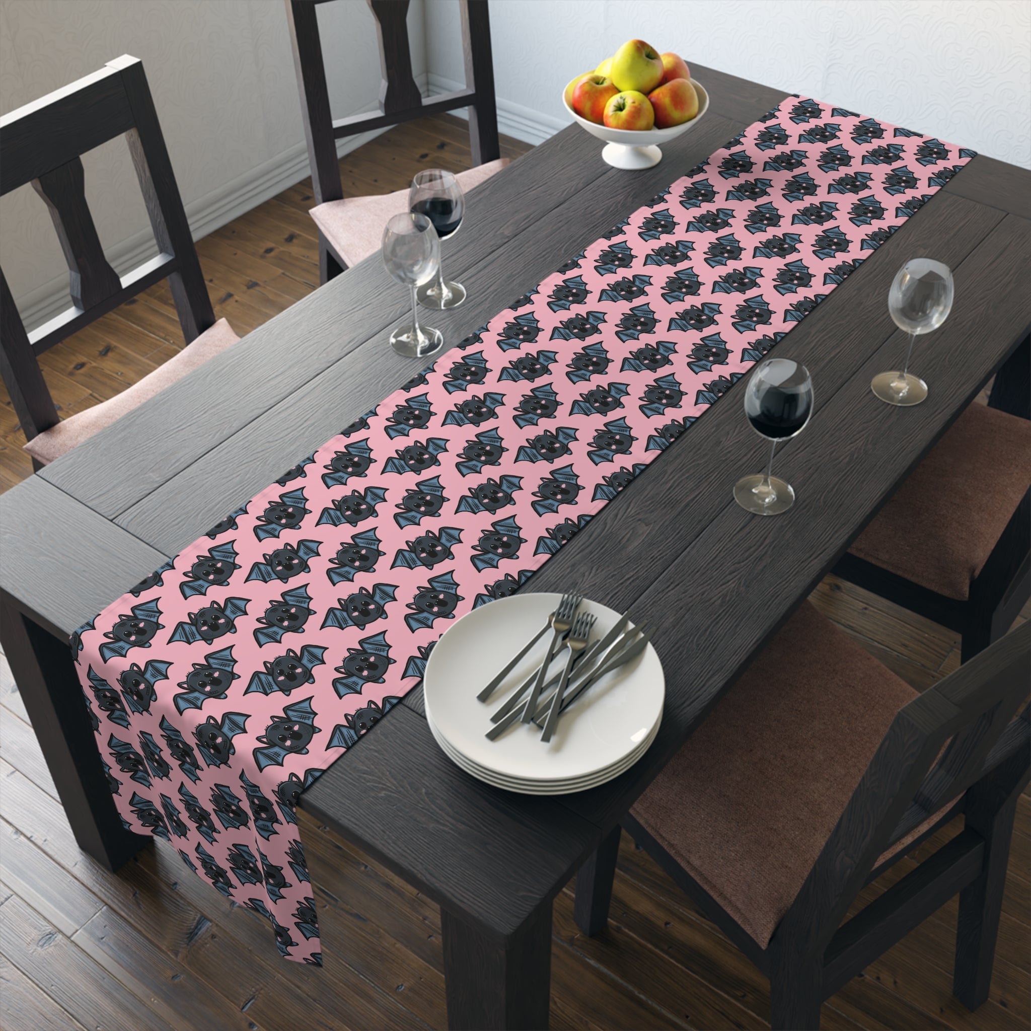 Halloween Bats Pink Fall Autumn Cotton Poly Table Runner