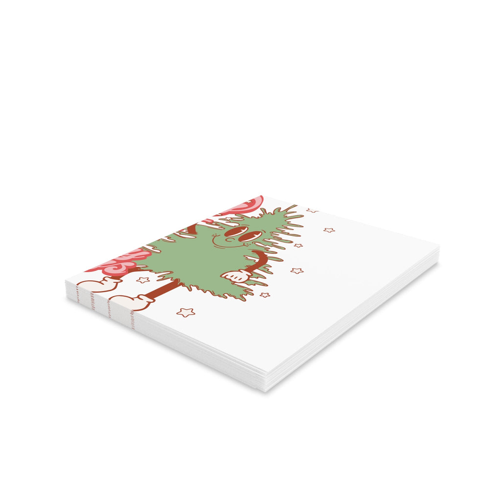 Merry Everything And Happy Always Christmas Tree Retro Style Matte Greeting Cards (8, 16, and 24 pcs)